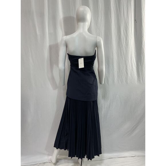 A.L.C. 'Austin' Navy Strapless Drop-Waist Poly Cotton Bend Maxi Dress Size 0 - - Picture 3 of 5